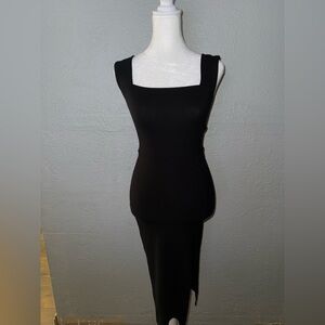 Reformation Cassi Black Ribbed Knit Midi Dress Slit Size‎ XS NWOT